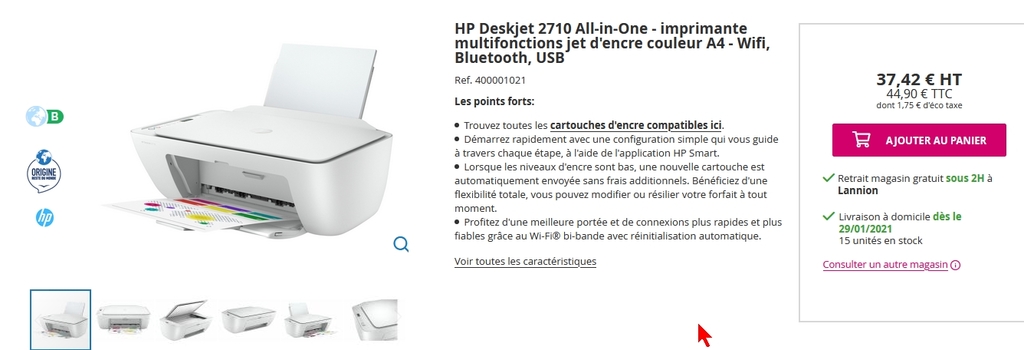 Imprimante : Profitez du modèle jet d'encre HP Deskjet 2710 à