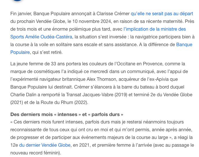 Voile : enceinte, Clarisse Crémer cède la barre à Nicolas Lunven